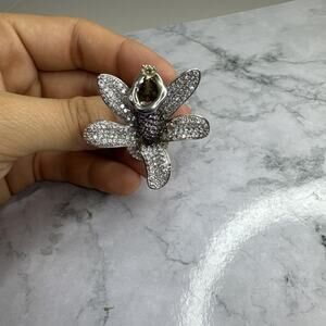 Vintage Cocktail Ring Clear CZ Pave Orchid Flower Size 8